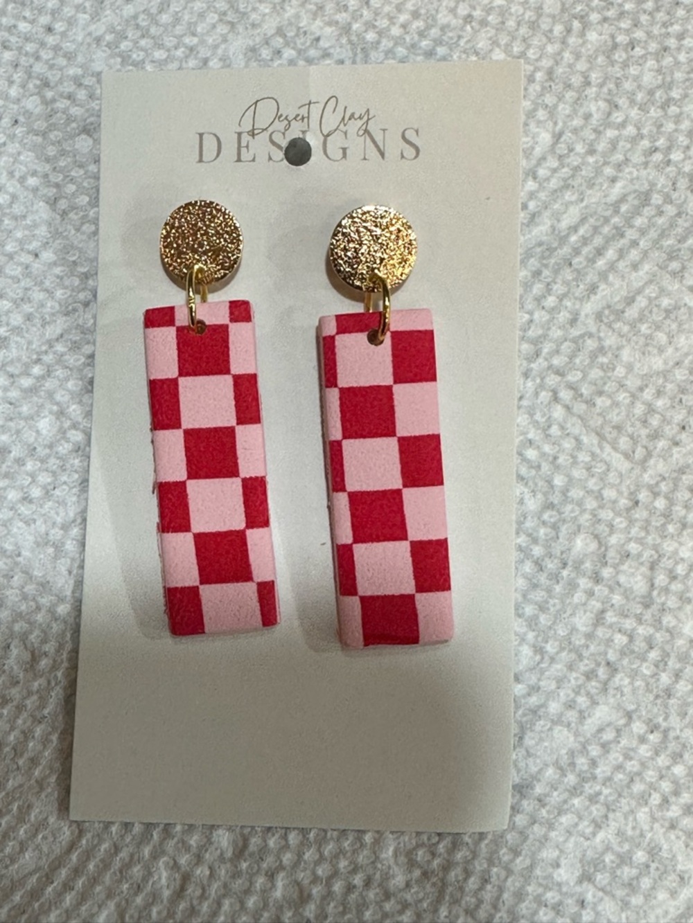 Pink & Red Checkerboard Drop Earrings
